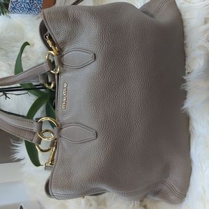MiuMiu Leather Tote Bag w Sling Powder Gray